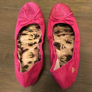 NWOT Sam Edelman Fuschia Glitter Ballet Flats Sz 3